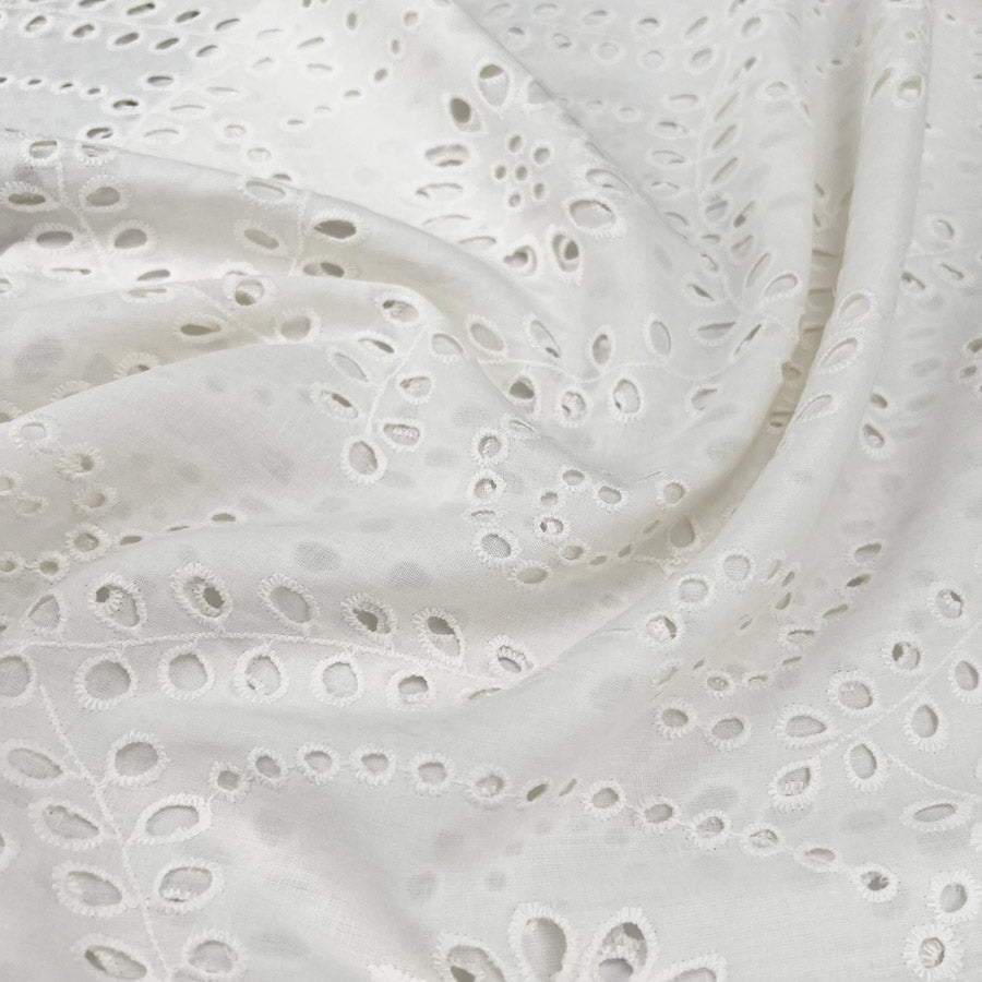 Broderie Anglaise Marlowe Ecru Cotton Embroidered Floral Summer Dress Fabric