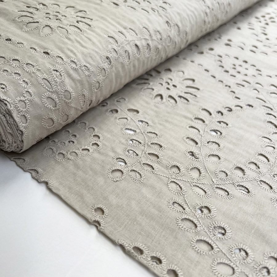 Broderie Anglaise Marlowe Sand Cotton Floral Embroidered Woven Summer Dress Fabric Bolt