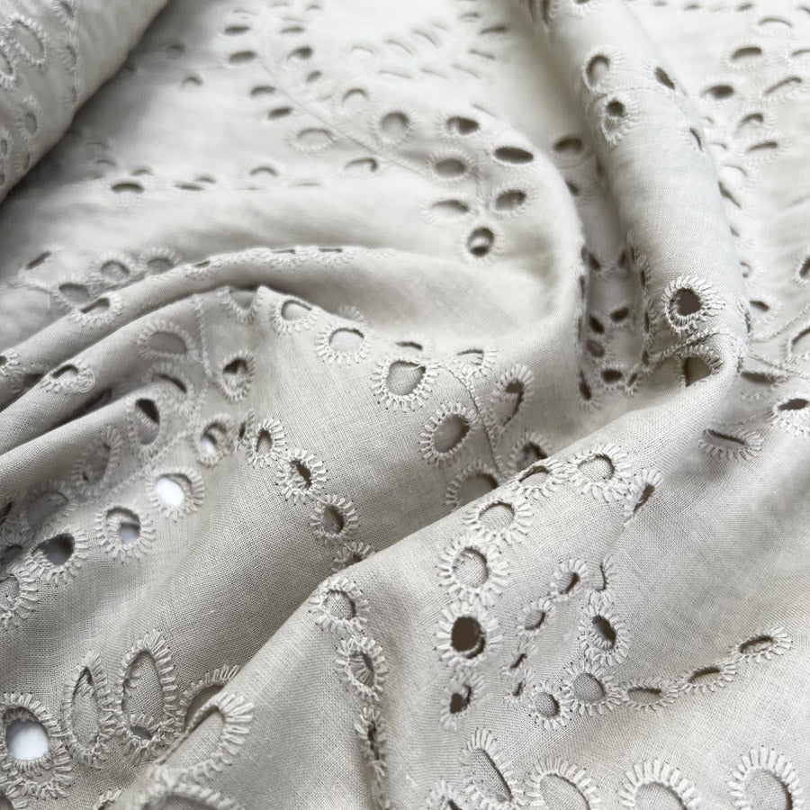 Broderie Anglaise Marlowe Sand Cotton Floral Embroidered Woven Summer Dress Fabric