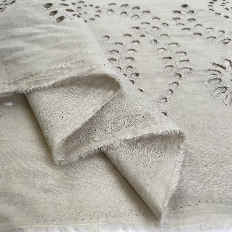 Broderie Anglaise Marlowe Sand Cotton Floral Embroidered Woven Summer Dress Fabric Fold