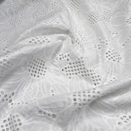 Broderie Anglaise Payton White Cotton Floral Dress Fabric