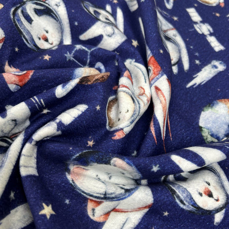 Brushed Cotton Astro Animals Navy Winceyette Digital Print Flannel Fabric
