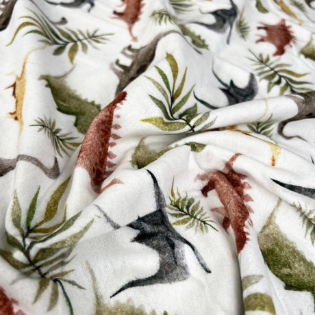 Brushed Cotton Fossil Friends White Winceyette Digital Print Flannel Fabric