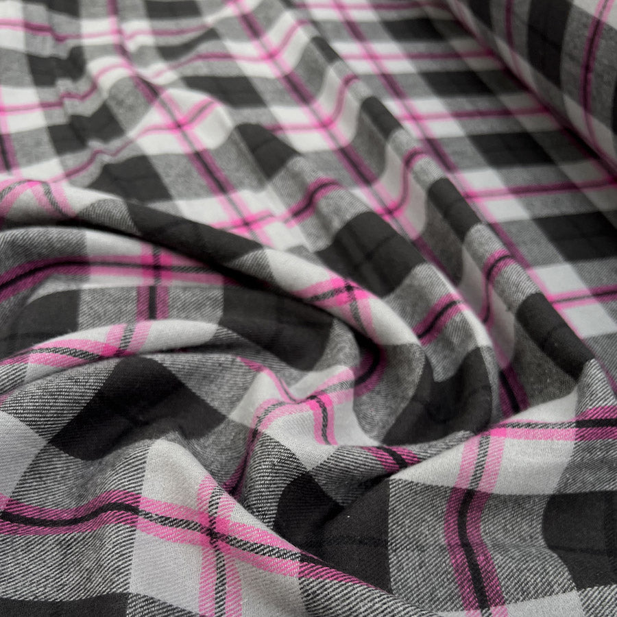 Brushed Cotton - Pink & Grey Check