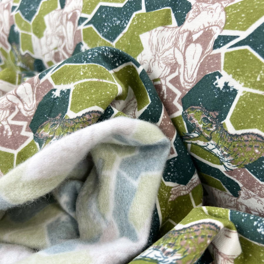 Brushed Cotton Sweatshirting Fabric Licensed Jurassic Park Camouflage Print