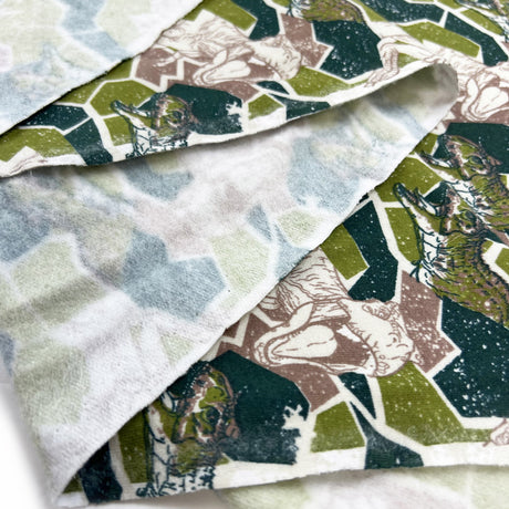 Brushed Cotton Sweatshirting Fabric Licensed Jurassic Park Camouflage Print Fold
