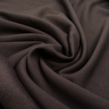 Brushed French Terry Dark Brown Cotton Elastane Stretch Knit Jersey Fabric