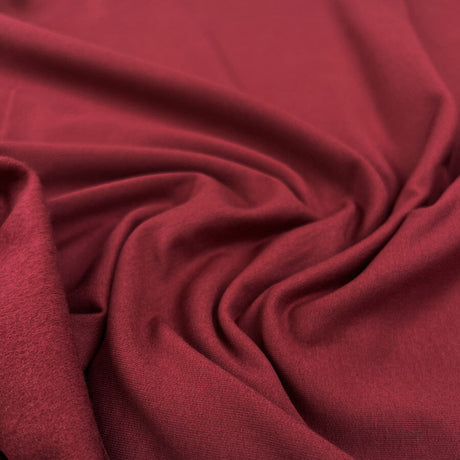 Brushed French Terry Wine Red Cotton Elastane Stretch Knit Jersey Fabric