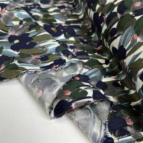 Brushed Viscose Twill Zoe Anada Green Blue Floral Dress Fabric Fold