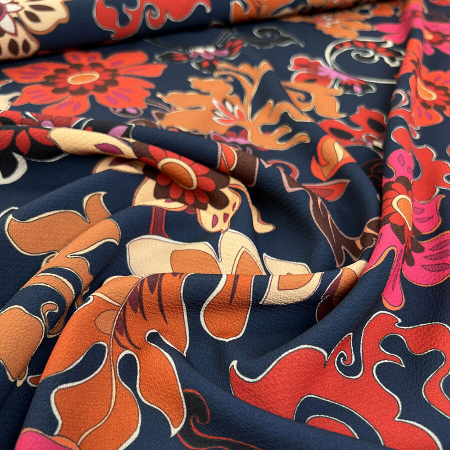 Bubble Crepe Saffron Floral Navy Orange Red Polyester Elastane Dress Fabric Cu E5Ea699B D180 4Dc1 B75D 365624894168