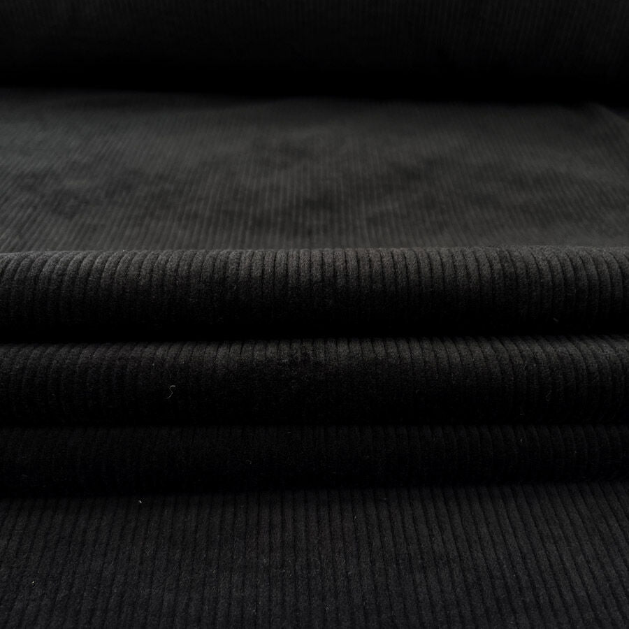 Bubble Wash Corduroy Black 8 Wale Cotton Spandex Trouser Fabric