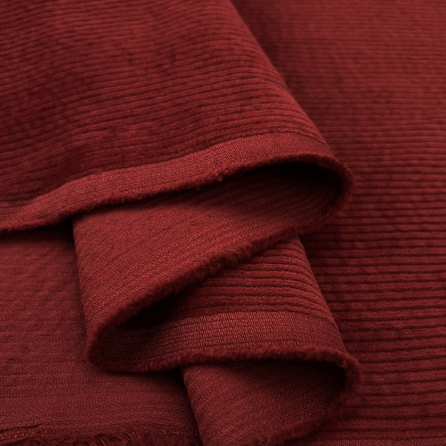 Bubble Wash Corduroy Crimson 8 Wale Cotton Spandex Woven Heavyweight Trouser Fabric Fold