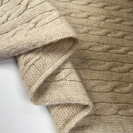Cable Car Chunky Wool Oat Knitted Italian Lambswool Jumper Fabric Fold