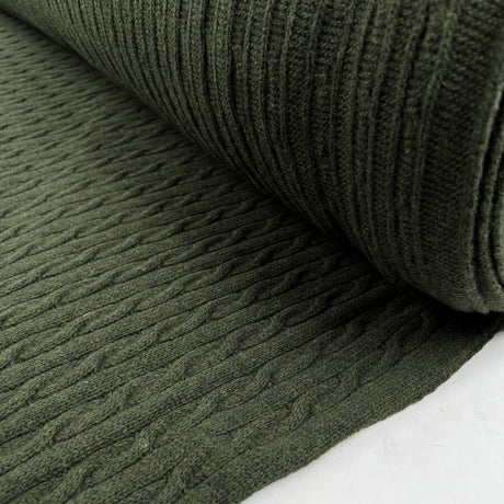 Cable Car Chunky Wool Olive Green Knitted Italian Lambswool Jumper Fabric Roll