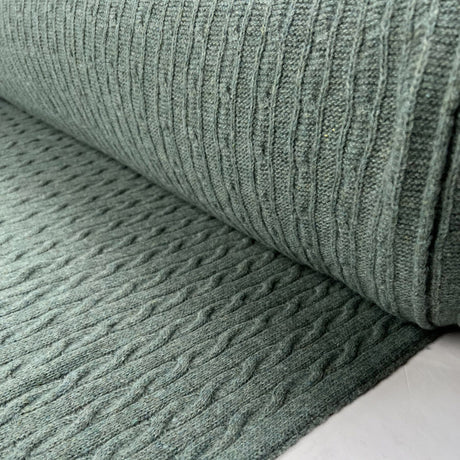 Cable Car Chunky Wool Sea Green Knitted Italian Lambswool Jumper Fabric Roll