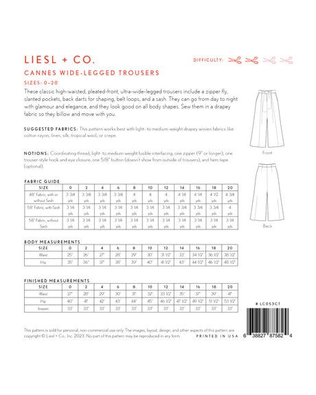 Cannes Wide Legged Trousers Pattern Liesl And Co Back