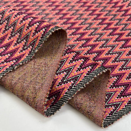 Carlotta Polyester Polyamide Elastane Pink Zig Zag Knit Jersey Fabric Fold