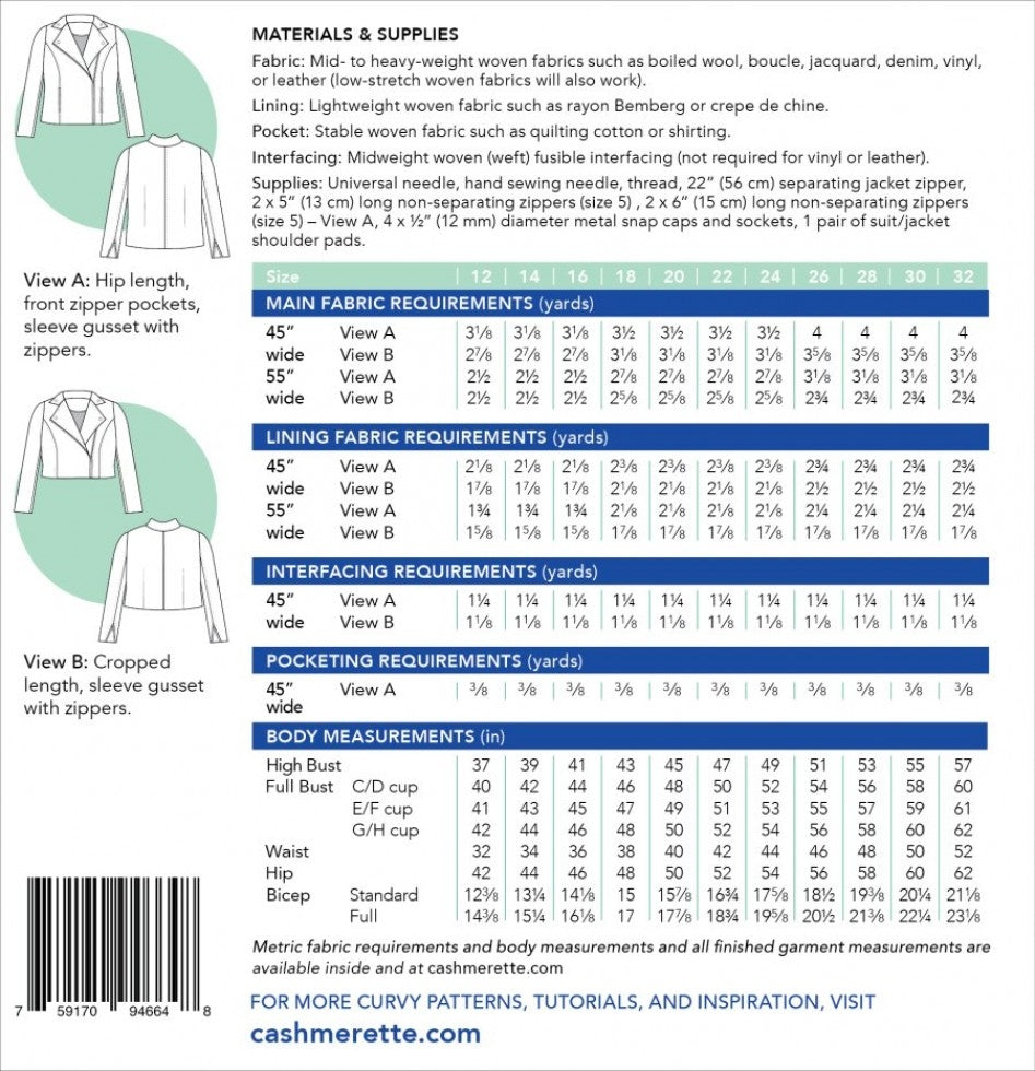 Cashmerette - Canton Moto Jacket Pattern (US 12-32)