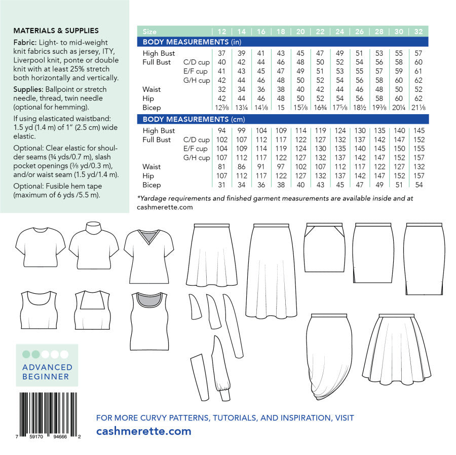 Cashmerette - Grafton Dress, Top & Skirt Pattern Mix & Match Pack (US 12-32)