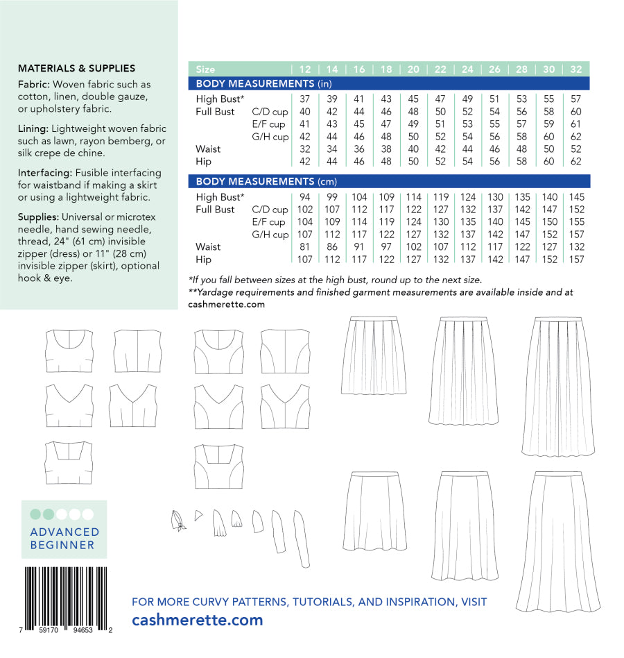 Cashmerette - Upton Dress and Skirt Pattern + Mix and Match Expansion Pack (Sizes 12-32)
