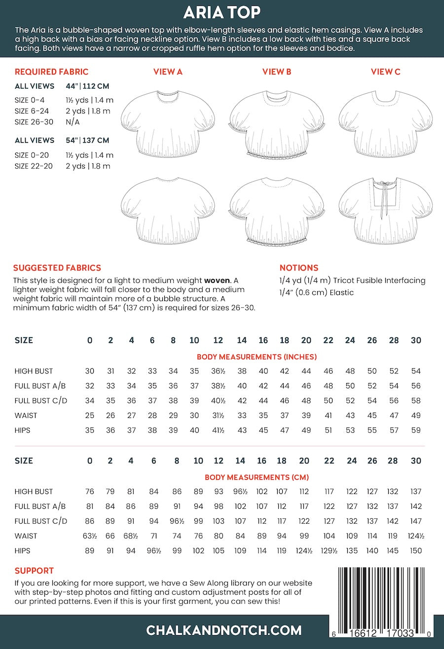 Chalk & Notch - Aria Top Sewing Pattern