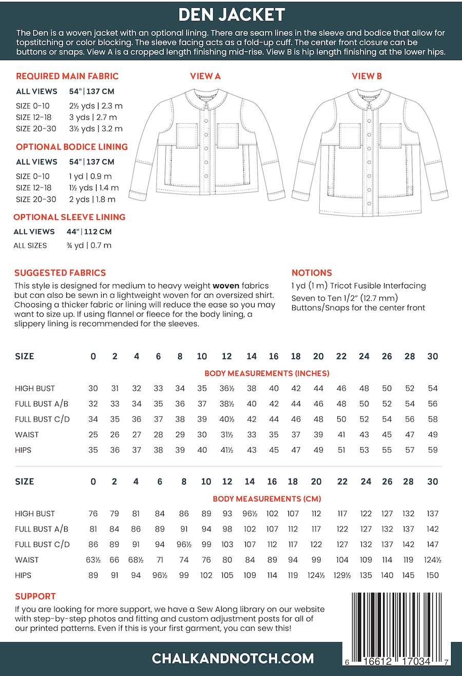 Chalk & Notch - Den Jacket Sewing Pattern