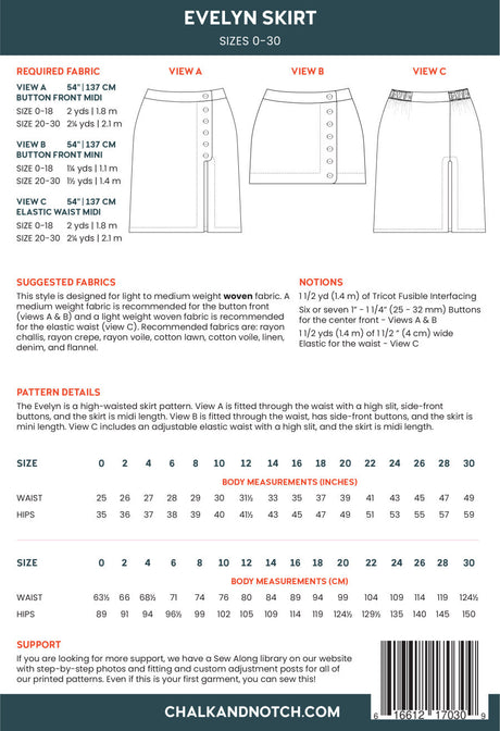 Chalk And Notch Evelyn Skirt Pattern Back