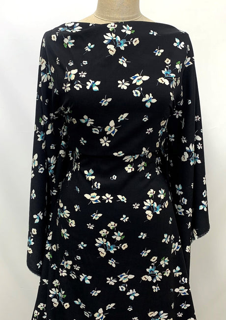 Challis Black Floral Viscose Challis Dress Blouse