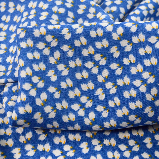 Challis Blue Leaf Viscose Challis Lightweight Dress Fabric Close Up Fabric Photo