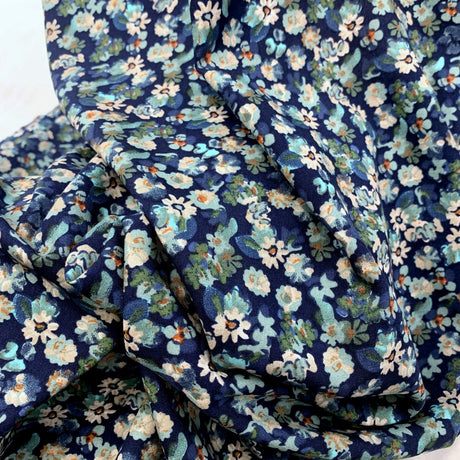 Challis Floral Colourscene Blue Floral Viscose Hight Twist Challis Printed Fabric Close Up Fabric Photo Custom