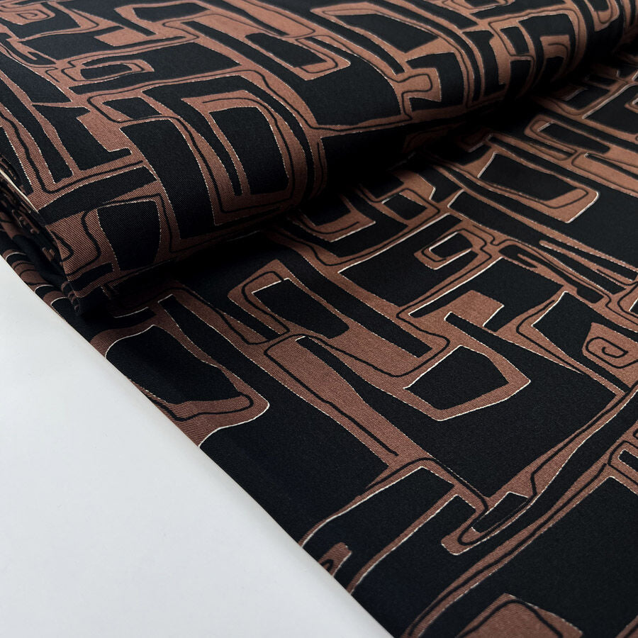 Chestnut Satin Black Brown Geometric Abstract Polyester Dress Fabric Bolt 0648C667 43De 41A1 Ab0E Ce3638C0C709