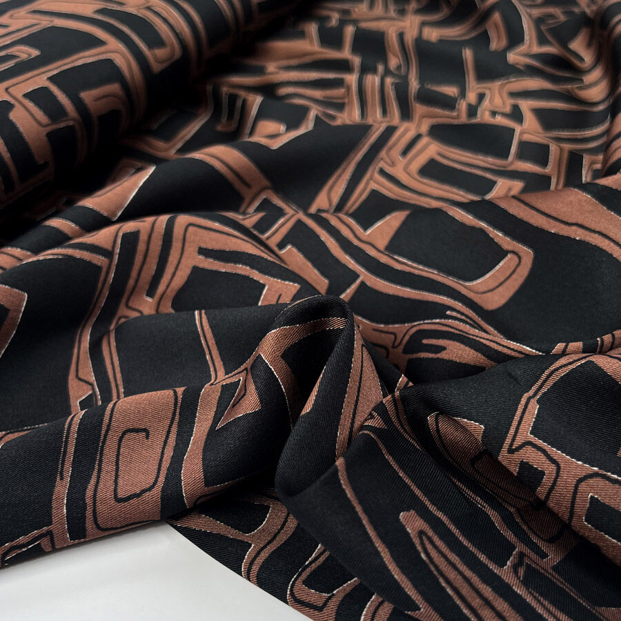 Chestnut Satin Black Brown Geometric Abstract Polyester Dress Fabric Cu 6D2E7561 F646 4007 8F99 484E81Cda724