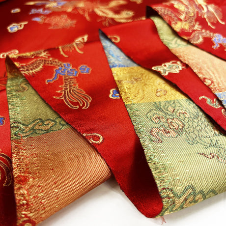 Chinese Jacquard Fabric Red Polyester Qipao Flaming Dragon Fold