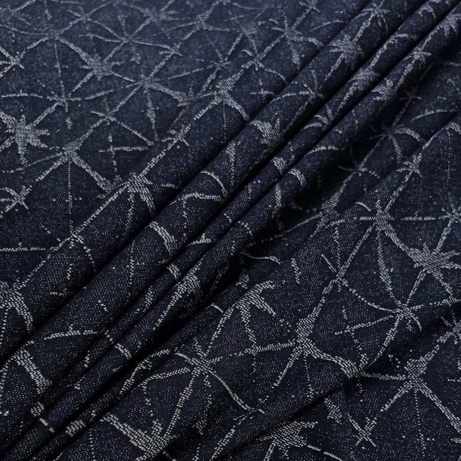 Christal Denim Jade Blue Knitted French Terry Looped Back Cotton Polyester Spandex Jersey Triangle Print Fabric