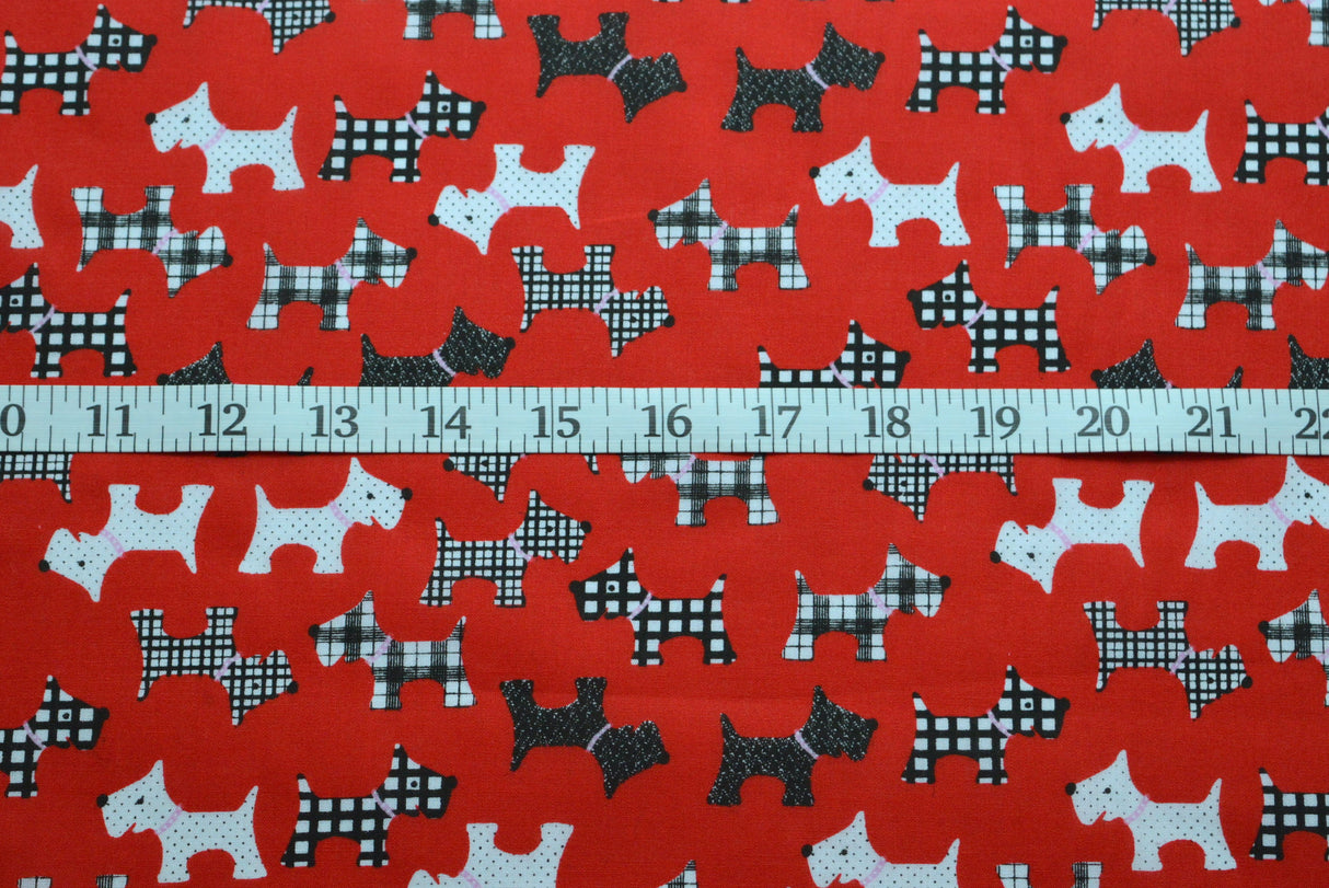 Christmas Poly/Cotton - Scotty Dog - Red