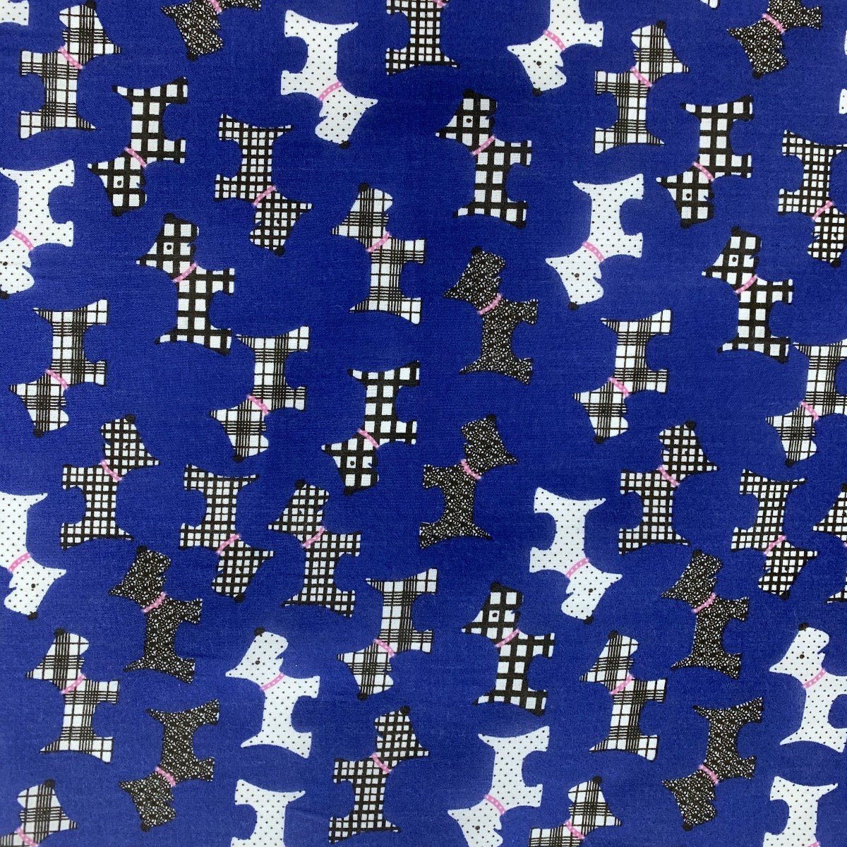 Christmas Poly/Cotton - Scotty Dog - Royal Blue