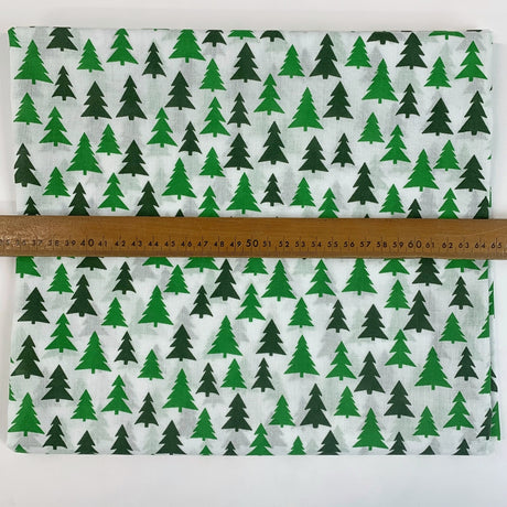 Christmas Polycotton Christmas Tree Green White Scale