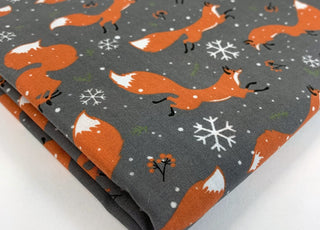 Christmas Polycotton Festive Fox Grey Fold