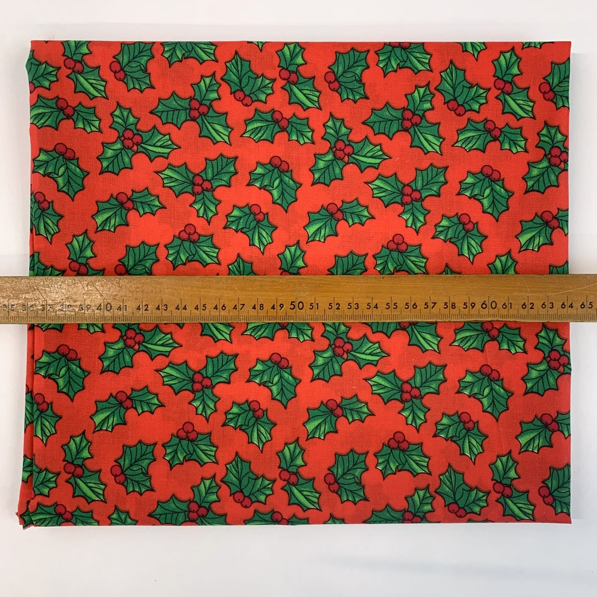 Christmas Poly/Cotton - Halls Of Holly - Red