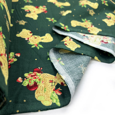 Christmas Cotton Fabric Craft Shirting Cc Festive Ted Green Roll