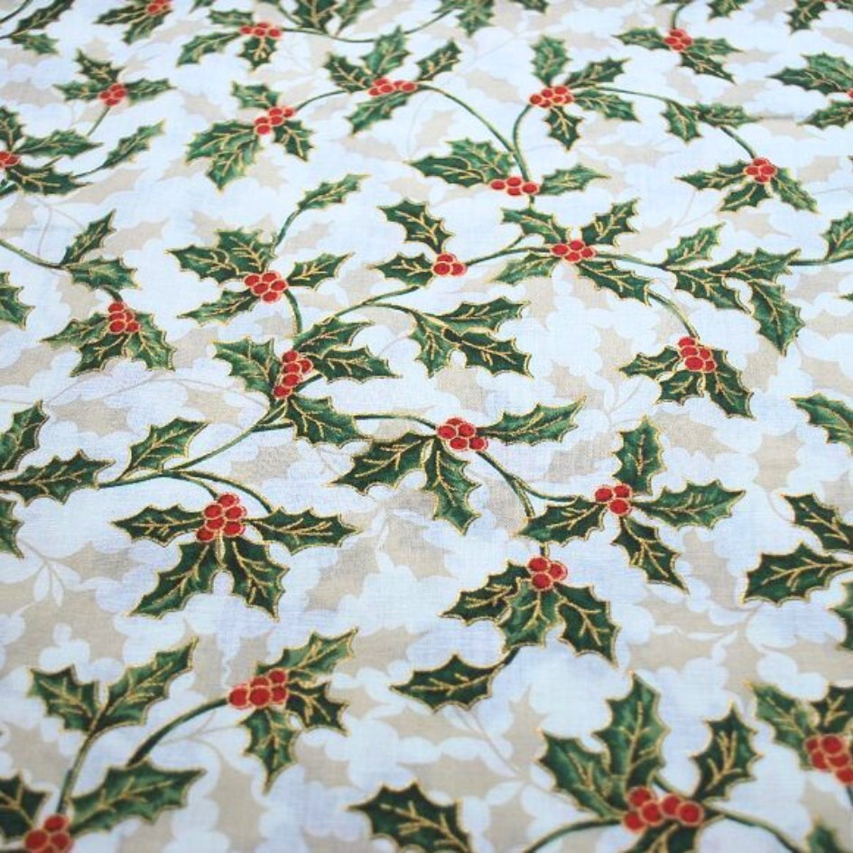 Christmas Cotton - Holly - Cream