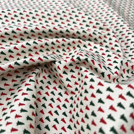 Christmas Cotton Little Fir Green Red Beige Tree Print Craft Fabric