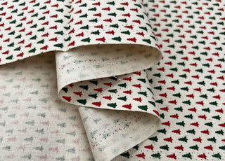 Christmas Cotton Little Fir Green Red Beige Tree Print Craft Fabric Fold