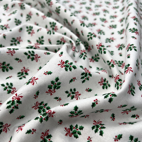 Christmas Cotton Merry Bundle Off White Holly Green Red Print Craft Fabric