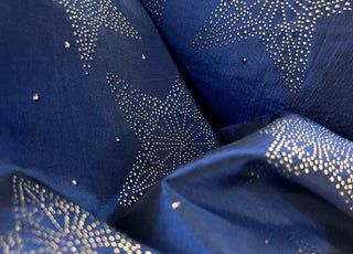 Christmas Craft Fabric Polyester Metallic Taffeta Star Studded Blue