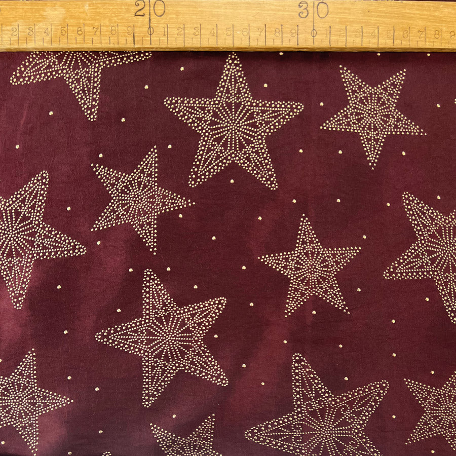 Christmas Craft Fabric Polyester Metallic Taffeta Star Studded Red Ruler