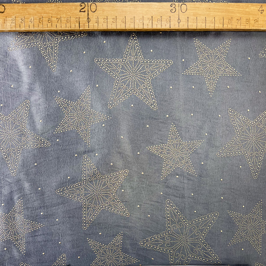 Christmas Craft Fabric Polyester Metallic Taffeta Star Studded Silver Ruler