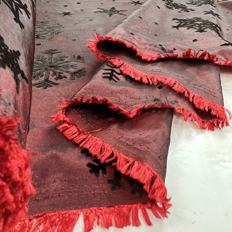 Christmas Craft Fabric Polyester Taffeta Flocked Snowflakes Red Black Roll