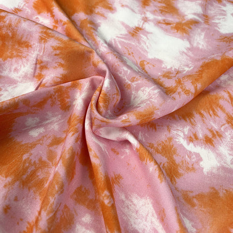Citrus Crush Pink Orange Viscose Tie Dye Print Dress Fabric