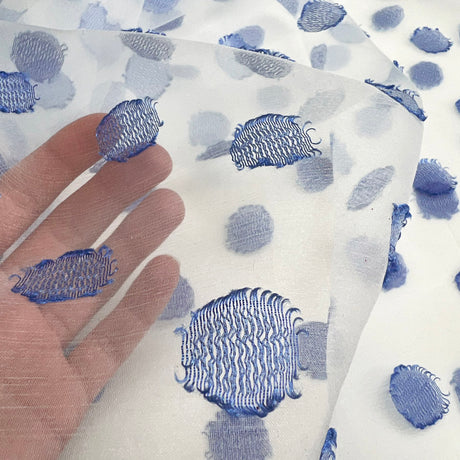 Clearly Fine Polyester Spotted Dress Fabric White Blue Hand F8A54214 8273 4C86 9A45 29Ea5E9C9Eb7